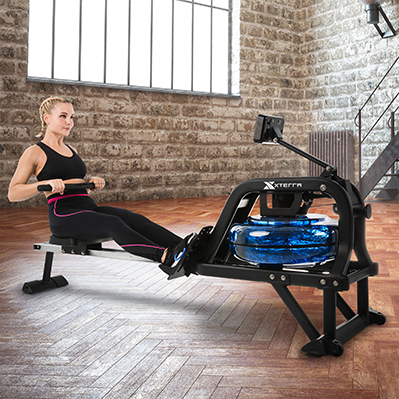 Woman with blonde hair using Xterra ERG600W Water Rowing Machine